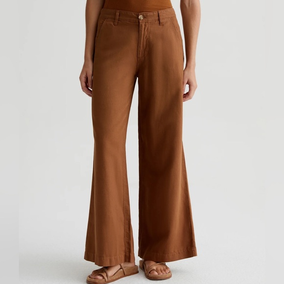 NWT AG Stella LOW SLUNG PALAZZO Linen Blend Wide Leg Pant Tree Bark 27 Rust Tan - Picture 3 of 10